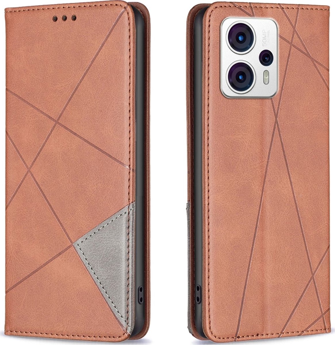 Mobigear Telefoonhoesje geschikt voor Motorola Moto G13 Hoesje | Mobigear Rhombus Slim Bookcase | Pasjeshouder voor 2 Pasjes | Telefoonhoesje voor Pinpas / OV Kaart / Rijbewijs - Bruin