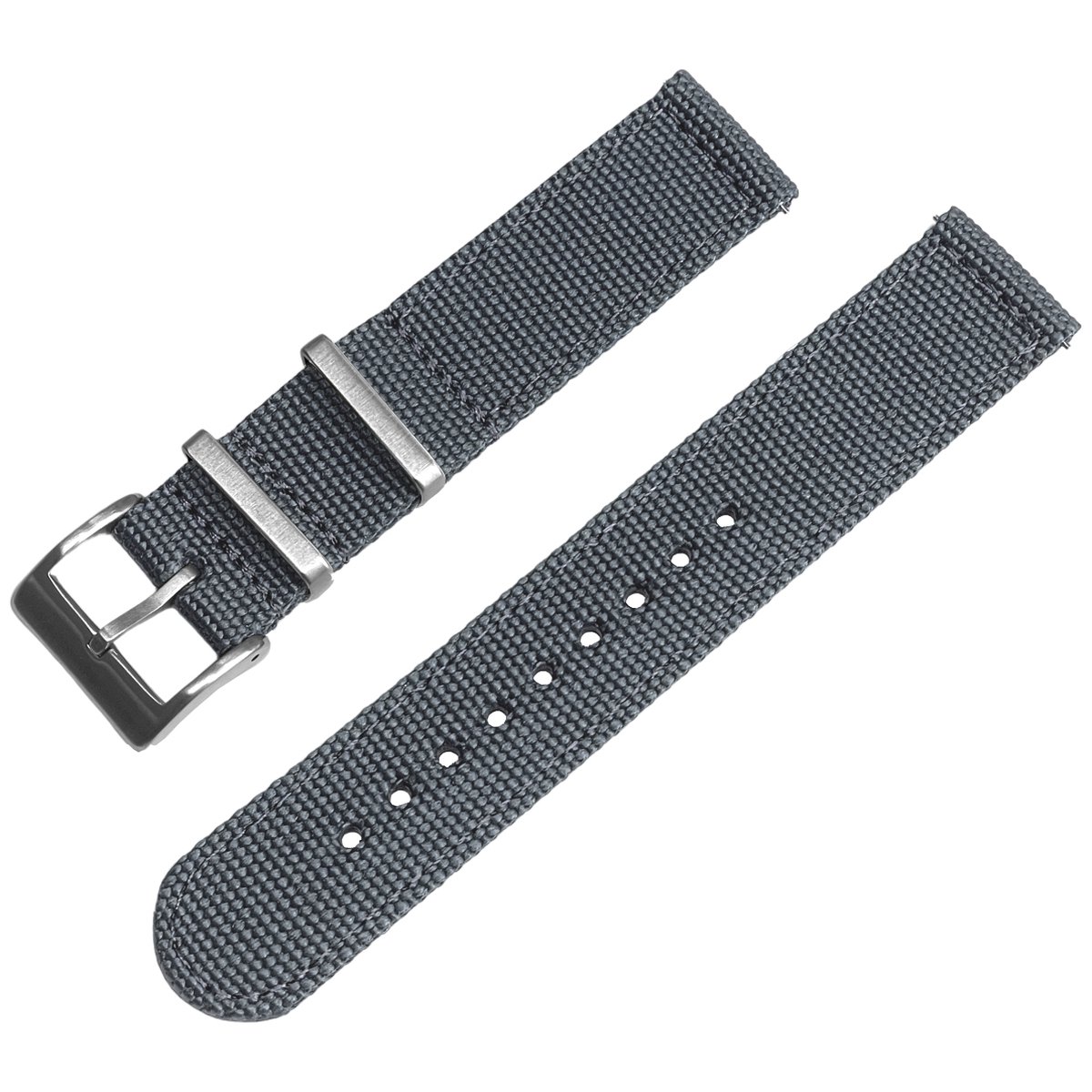 Canvas Like Nylon Two Piece NATO Strap - Makkelijk Zelf te Verwisselen Horlogeband - Grijs 18mm