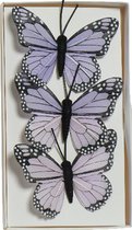 Decoris decoratie vlinders op draad - 3x - paars - 8 x 6 cm
