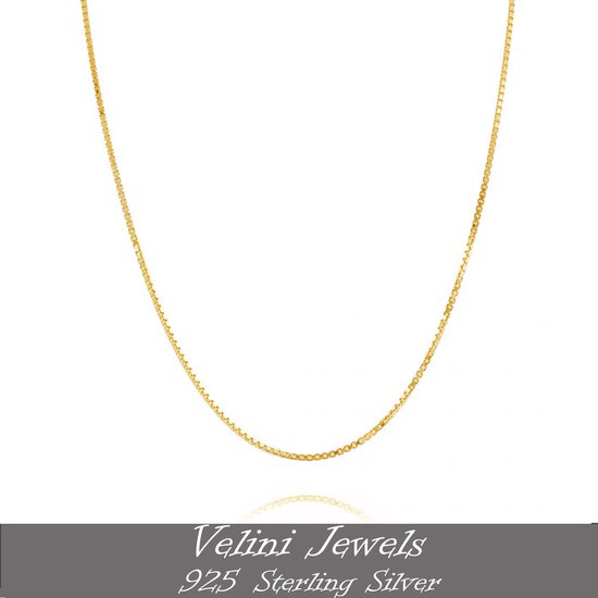 Velini jewels-0.8mm breed box halsketting-925 Zilver gerodineerd 12kt gold plated Ketting- 45cm met 5cm verlengstuk gesloten met een veering slot