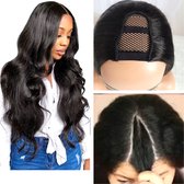 Frazimashop- Demi-perruques brésiliennes Remy - Perruque vague 24 pouces 60 cm - Perruque U part 100% hair humains - Perruques couleur 1b - Demi-perruque femme