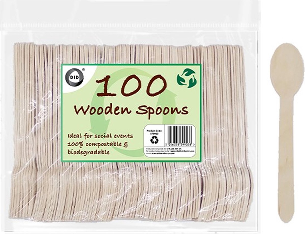 Wegwerp lepels duurzaam hout - 100x - Feestbestek