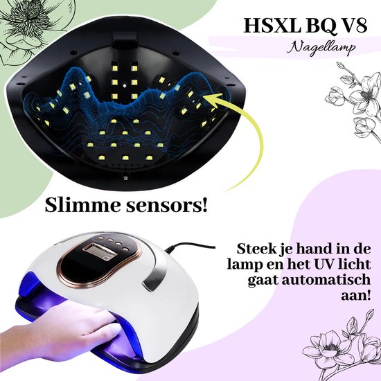HSXL V8 - Professionele Nageldroger voor Gel Nagels - Nagellak Droger met UV LED Lamp en Timer voor Gelnagels - Nageldrogerlamp met LED Lampjes voor Nagel Gellak - Nagellamp geschikt voor Manicure en Pedicure - Nagellakdroger Hardener