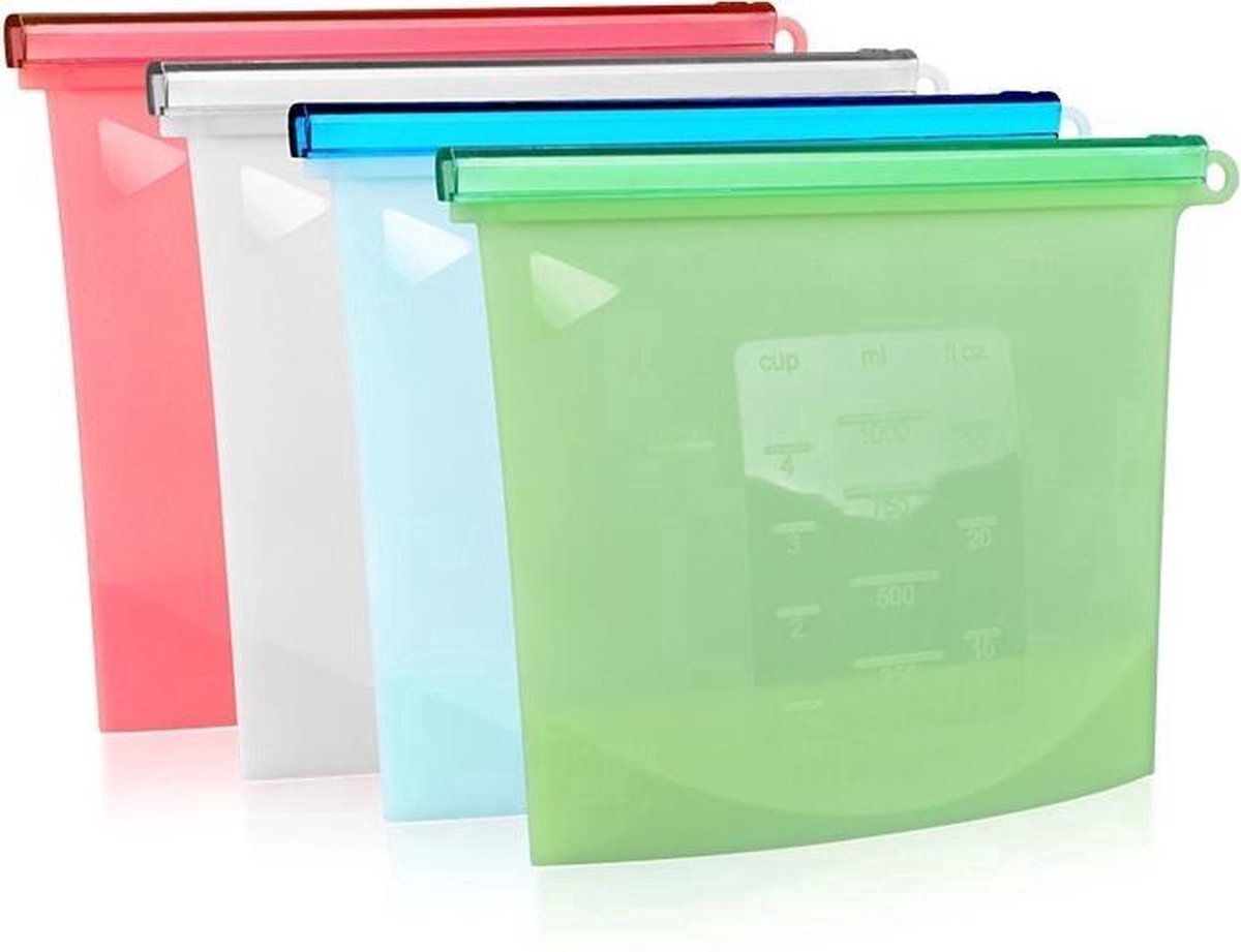 Siliconen Vershoudzakken | Bewaarzakken | Diepvrieszakken | Herbruikbaar | Lekvrij | Set 4-Stuks 1000ml | Vries & Hitte Bestendig | 4 Kleuren — cadeau in Cadeau-ideeën - foto 6