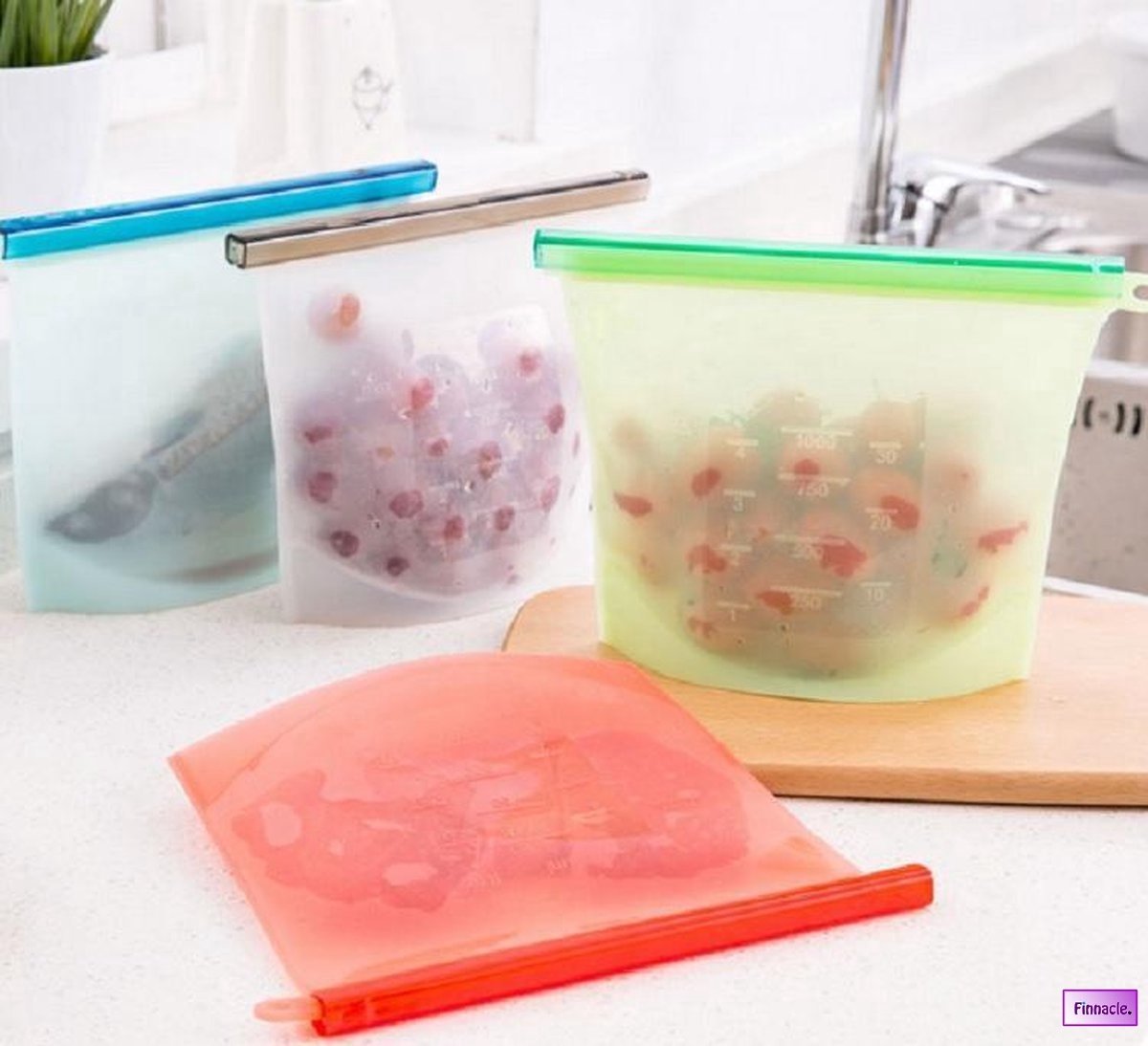 Siliconen Vershoudzakken | Bewaarzakken | Diepvrieszakken | Herbruikbaar | Lekvrij | Set 4-Stuks 1000ml | Vries & Hitte Bestendig | 4 Kleuren — cadeau in Cadeau-ideeën - foto 4