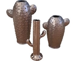 Mica Decorations Vaas Cactus brons Keramiek , Set van 3 , Grootste maat L16,5 x B10,5 x H24,5cm