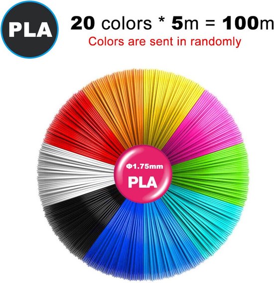 Filament PLA 1,75 mm - 20 couleurs 100 mètres - Filament stylo 3D