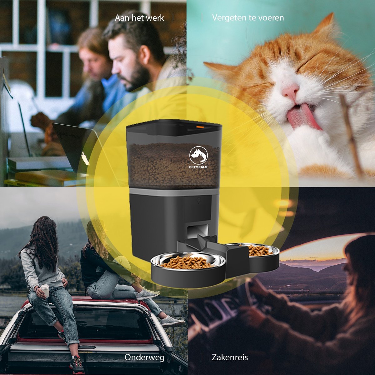 Afbeelding 2 van PetMeals.nl Automatische Voerbak Kat en Hond - Twee Voerbakken - met App - 6 L - Zwart