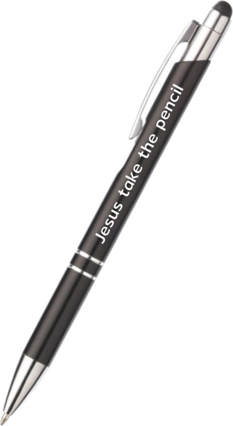 Akyol - jesus take the pencil pen - zwart - gegraveerd - Quotes pennen - collega - pen met tekst - leuke pennen - grappige pennen - werkpennen - stagiaire cadeau - cadeau - bedankje - afscheidscadeau collega - welkomst cadeau - met soft touch