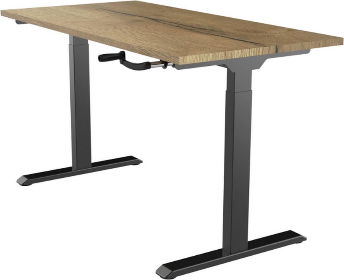 Office Hero® Cosmic Slinger- Zit sta bureau in hoogte verstelbaar zwart frame - Game bureau - Computertafel - Werktafel - 160x80 - Natuur eik