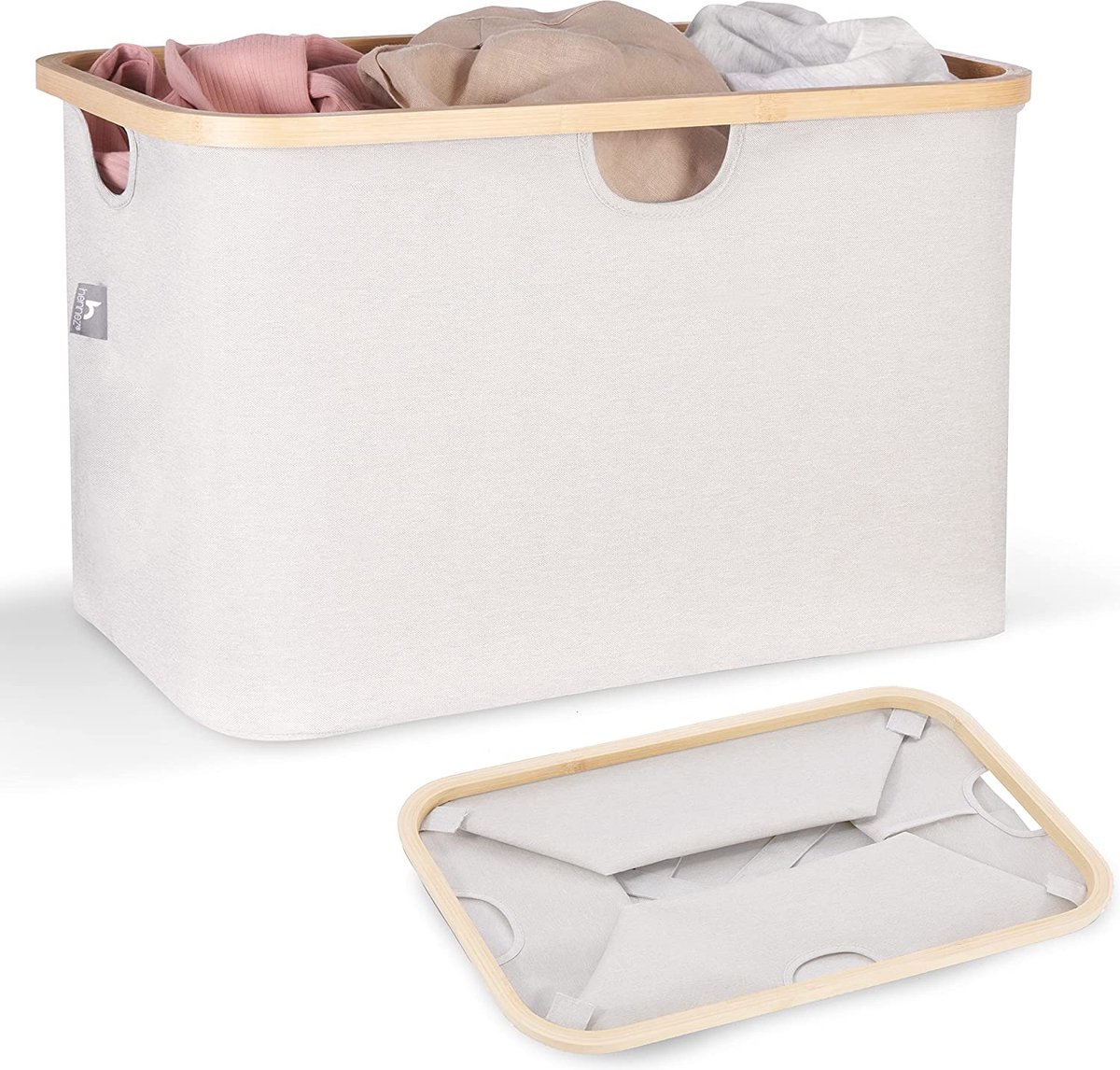Goedkoopste Hennez Wasmand Opbergmand 60L Plat zonder Deksel - Opvouwbare Wasmand - Oxford Stoffen Waszak Vierkant en Bamboe Wasmand met Frame
