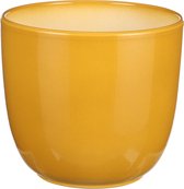 MIca Decorations Cache-pot/pot de fleur Tusca - Jaune ocre - céramique - brillant - D17/H16 cm