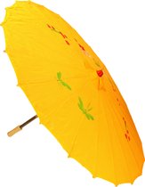Chinese paraplu/decoratie parasol - oranje/geel - kunststof - 50 cm