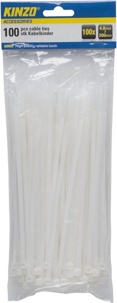 Kinzo Tiewraps - 300x stuks - wit - 20 cm kabelbinders