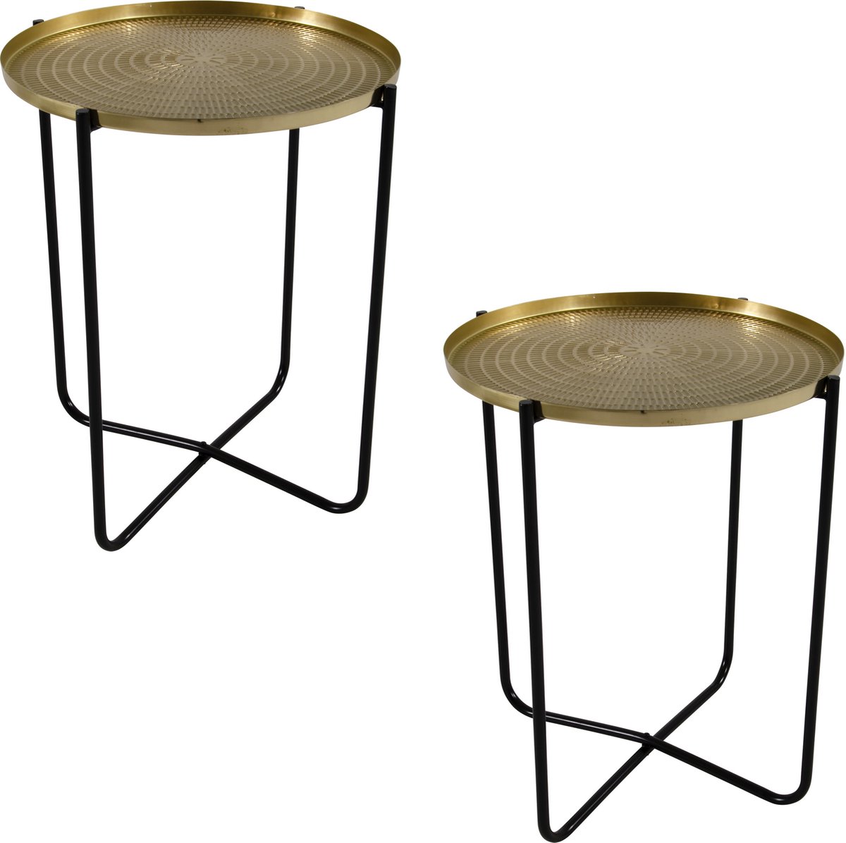 Lesliliving Lesli Living Bijzettafel/plantenstandaard - 1x - goud/zwart - rond - metaal - 50 cm Goudkleurig