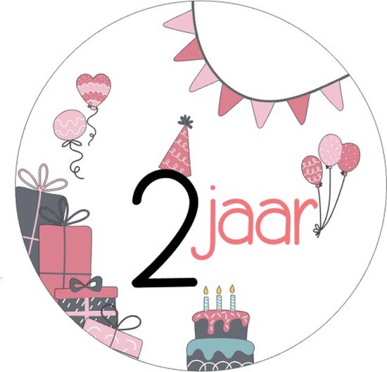 Foto: 25x sluitsticker 2 jaar roze 40 mm meiden sticker sluitzegel sticker verjaardag meisjes ballonnen cadeau s kado s glossy sluitzegel wensetiket uitdelen jarig trakteren hoera