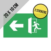 Pictogram/ sticker | 20 x 10 cm | Nooduitgang - Pijl naar links | Vluchtroute | Noodgeval | Brandweg | Noodsituatie | Nooddeur | Brandweer | Wettelijk verplicht | Universeel | Rechthoek | 2 stuks