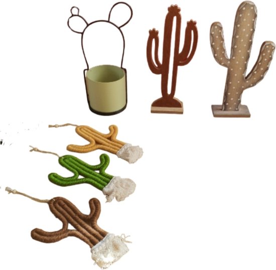 Mica Decorations Image décorative Cactus vert, marron, Set de 6