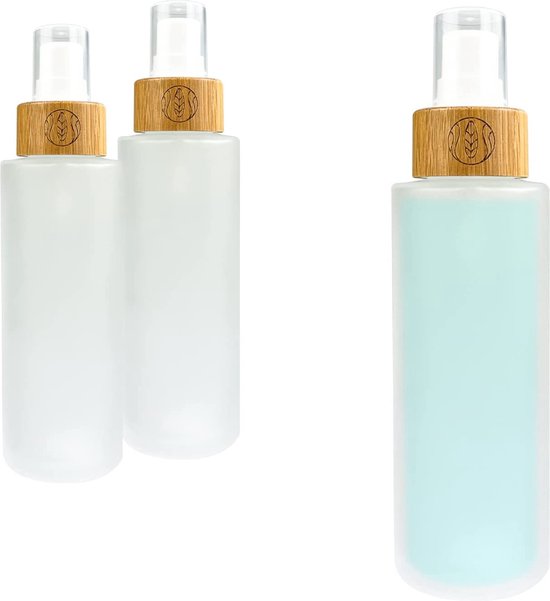 glazen flessen met bamboedeksel, voor duurzame doe-het-zelf, natuurlijke cosmetica, met geschenkverpakking, met pipet voor oliën en spuitpompdispenser voor lotions, 100 ml, pompdispenser, gegraveerd, 3 stuks