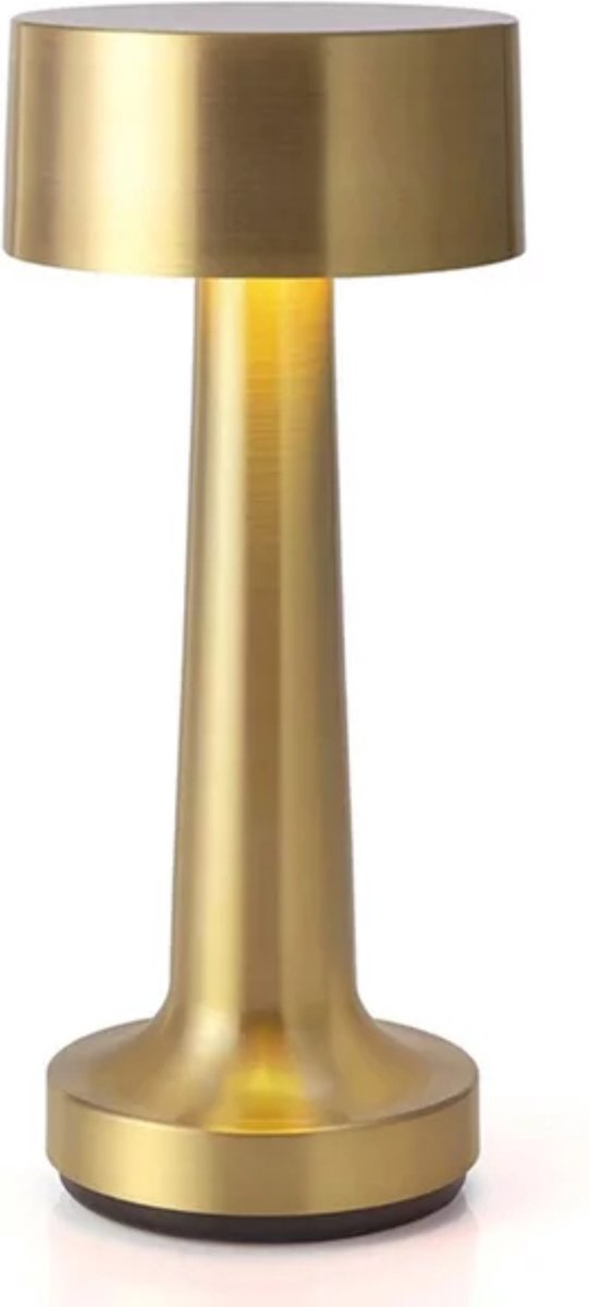 DreamGoods Oplaadbare Tafellamp - 3600mAh - 3 Kleuren Licht - Draadloos & Oplaadbaar - Dimbaar - Op Batterijen - Accu - Touch - Decoratie voor Binnen & Buiten - Woonkamer, Slaapkamer & Tuin - Industrieel - Goud