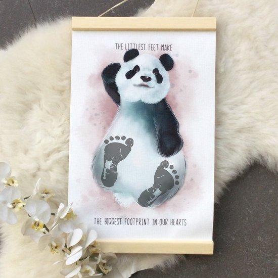 Litlle Feet canvas poster kinderkamer Panda A3 voetafdruk baby max 11,5 cm