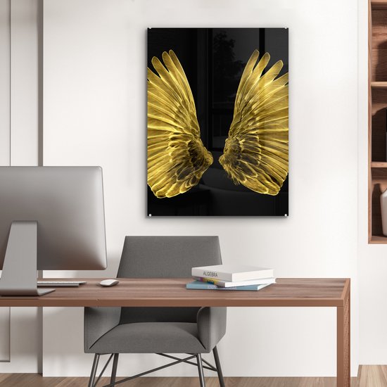 Peinture sur Verre - Ailes Dorées sur Fond Noir - 60x80 cm - Peintures sur Verre Peintures - Photo sur Glas