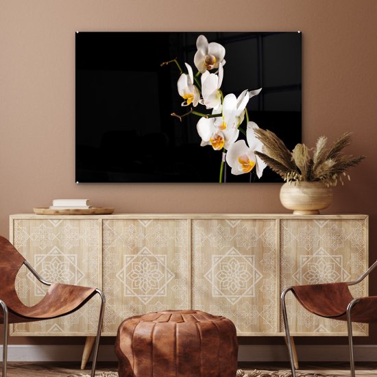 MuchoWow® Glasschilderij 120x80 cm - Schilderij acrylglas - Orchidee - Bloemen - Planten - Botanisch - Foto op glas - Muurdecoratie woonkamer - Wanddecoratie slaapkamer - Schilderijen