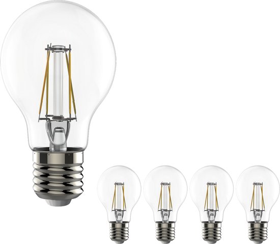 Lampes à filament LED E27 - Lumière blanche chaude dimmable - Verre clair - 7W remplace 60W - 5PACK
