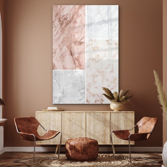 MuchoWow® Peinture sur verre 120x180 cm - Peinture acrylique sur verre - Marbre - Rose - Collage - Photo sur verre - Peintures