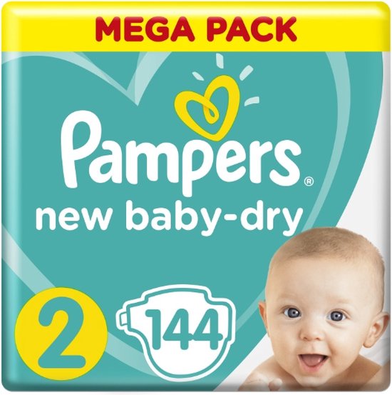 Pampers New Bébé Dry Taille 2 - Boîte mensuelle de 144 Couches