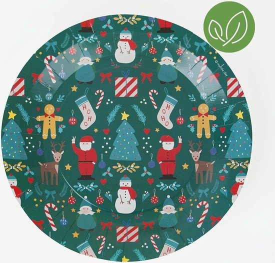 Assiette en carton Noël, Assiette pâtissière, Assiette jetable, Diamètre  22, 8 pièces