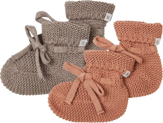 Noppies - Chaussons tricotés - emballés dans une boîte cadeau - 2 paires - Bébé 0-12 mois - Coton bio - Taupe Melange - Café au lait