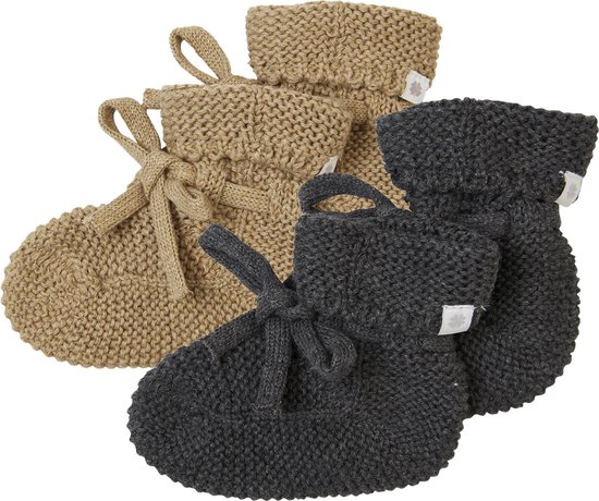 Noppies - Chaussons tricotés - emballés dans une boîte cadeau - 2 paires - Bébé 0-12 mois - Coton bio - Vert clair - Gris foncé chiné