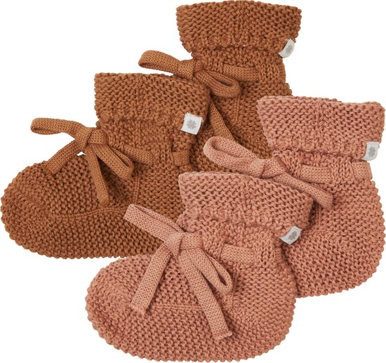 Noppies - Chaussons tricotés - emballés dans une boîte cadeau - 2 paires - Bébé 0-12 mois - Coton bio - Chipmunk - Café au lait