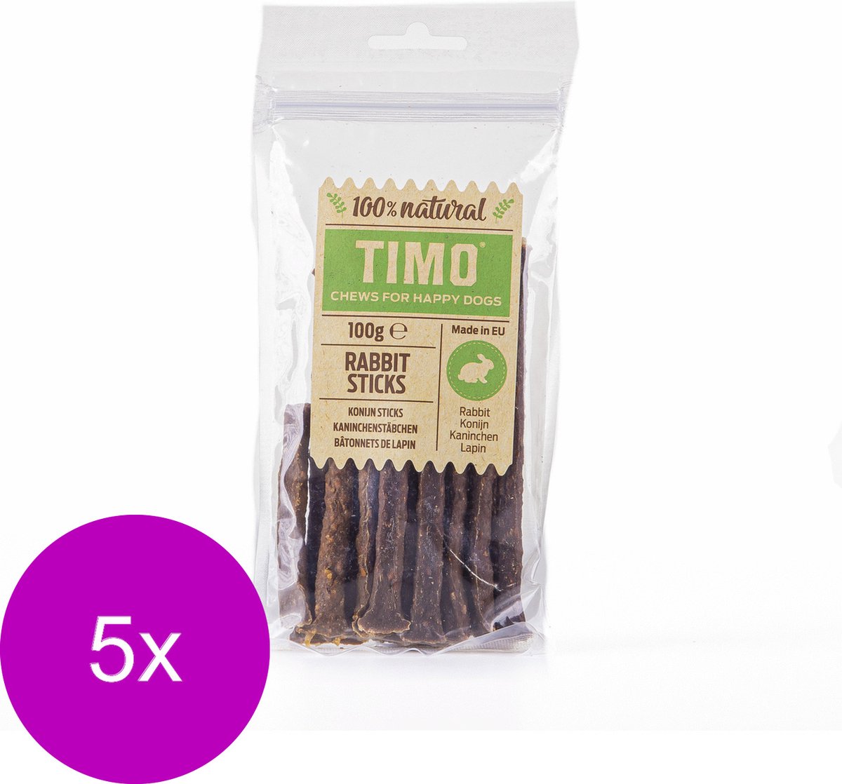 Timo Sticks 100 g - Hondensnacks - 5 x Konijn