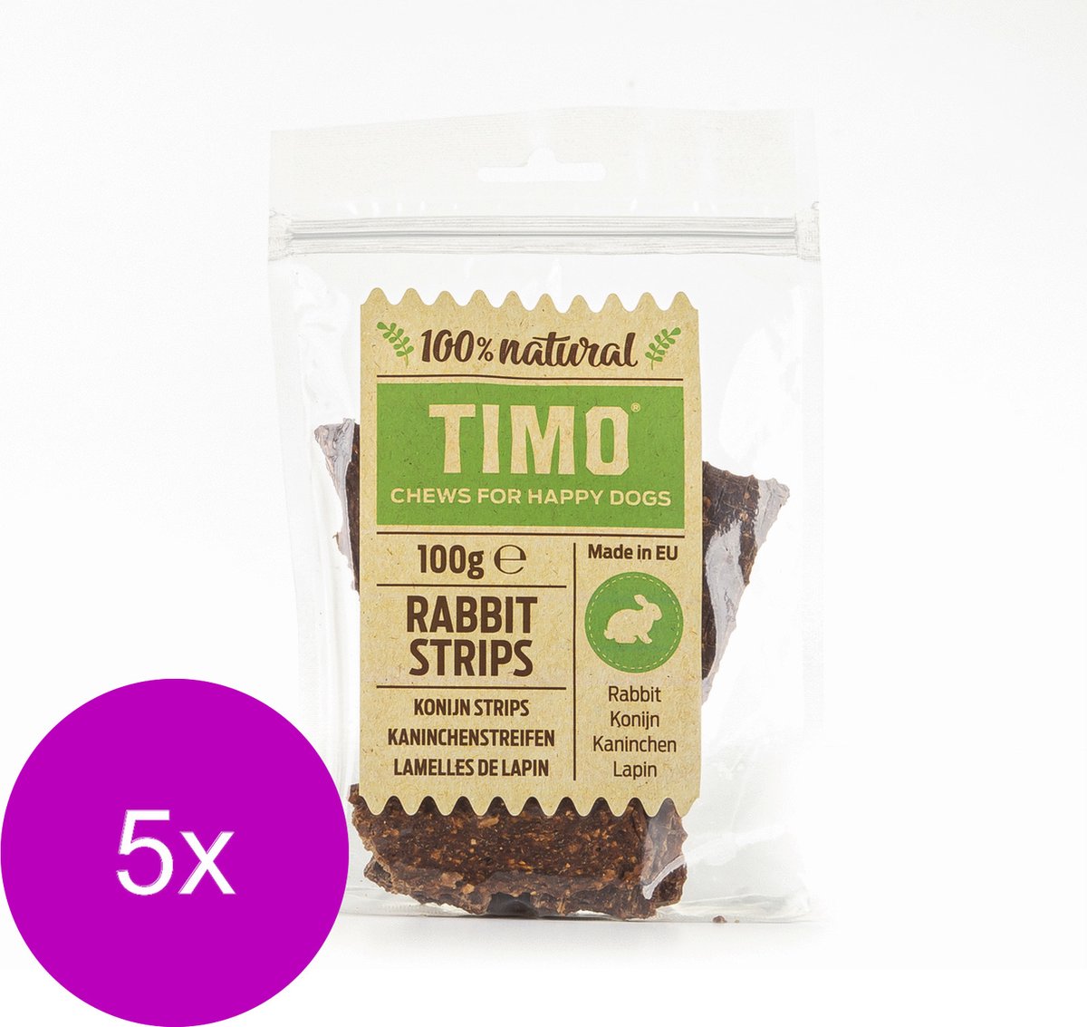 Timo Strips 100 g - Hondensnacks - 5 x Konijn