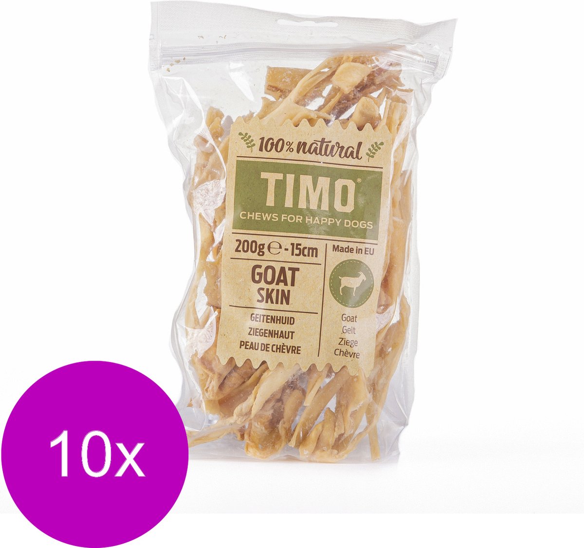 Timo Geitenhuid - Hondensnacks - 10 x Geit 15 cm 200 g