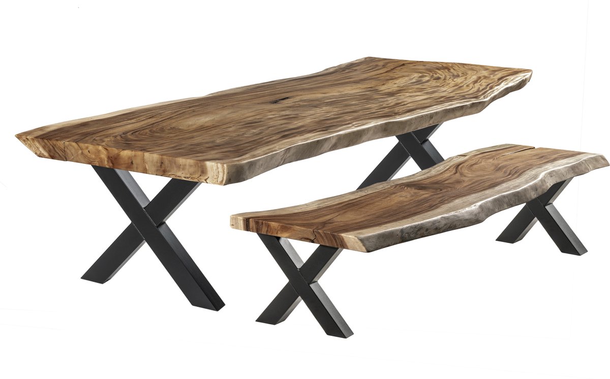 Tuinset Suar | Tuintafel 300 x 100 + Tuinbank - Stalen X Poten + Tijdelijk Gratis Onderhoudspakket - inclusief montage