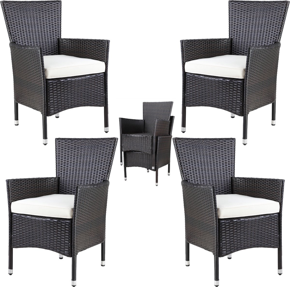 Casaria Polyrattan Tuinstoelen – 4 Stuks Stapelbaar & Kussens – Bruin