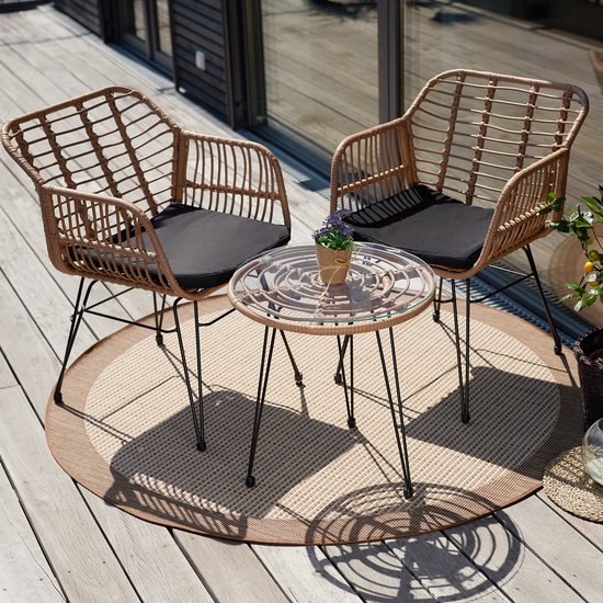 tectake® Tuinset Molfetta - Outdoor Wicker Zitgroep - Meubel voor 2 Personen - 3-delige Bistroset - Balkonmeubel - Tuinmeubelset met 2 Stoelen + Tafel - Kleine Weerbestendige Lounge voor Tuin, Balkon, Terras