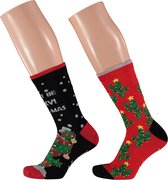 Apollo - Kerstsokken dames - Multi Blauw/Rood - Maat 36/41 - Sokken kerstmis - Kerst - Kerstcadeau vrouwen