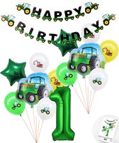 Cijfer ballon 1 jaar Trekker - Tractor Mega Pakket Inclusief Happy Birthday Slinger - Boer - Boerderij - Themafeest Ballonnenpakket - Groen - Helium Ballon - Snoes