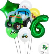 Cijfer ballon 6 jaar Trekker - Boer - Boerderij - Themafeest Ballonnenpakket - Groen - Helium Ballon - Snoes