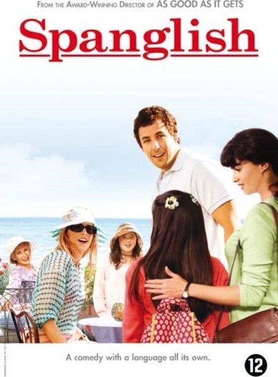 Film poster voor Spanglish met Adam Sandler en zijn familie op een strand.