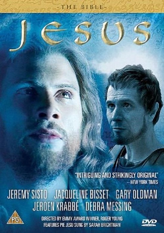 DVD-hoes met Jeremy Sisto als Jezus en Gary Oldman. "The Bible - Jesus" staat in gouden letters op de hoes.