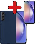 Hoesje Geschikt voor Samsung A54 Hoesje Siliconen Case Hoes Met Screenprotector - Hoes Geschikt voor Samsung Galaxy A54 Hoes Cover Case - Donkerblauw