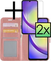 Hoes Geschikt voor Samsung A34 Hoesje Book Case Hoes Flip Cover Wallet Bookcase Met 2x Screenprotector - Rosé goud