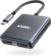 A-KONIC USB-C naar Dual HDMI - 4k - 2x HDMI - Space Grey - Compatible Apple Macbook | Chromebook | IMAC | Surface | XPS | Dell | Lenovo | Samsung | HP |Spacegrey | A-KONIC©