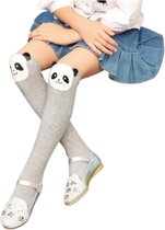 Kniekousen meisjes – 1 paar lange sokken panda grijs – meisjessokken – 6-12 jaar – elastisch katoen - cadeautip