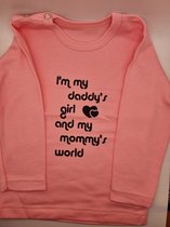 Shirt daddy's little girl - mommy's world - klein meisje - papa - mama - geboorte - kraam cadeau - lange mouw - maat 74/80